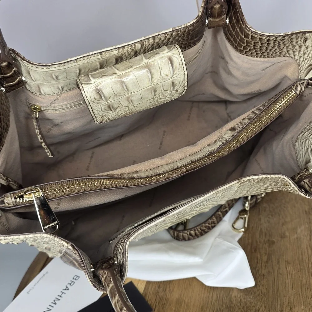Brahmin Small Mallory Blossom Melbourne Latte Satchel Handbag Beige Ecru Taupe